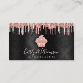 Carte De Visite QR Code Pink Cupcake Glitter Drips Bakery Black (Devant)