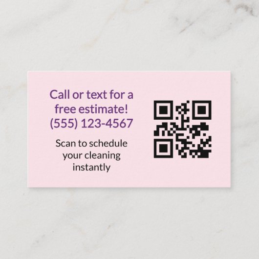 Carte De Visite QR Code Pink Maid House Cleaning Service (Dos)
