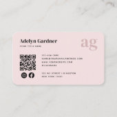 Carte De Visite QR Code Pink Monogramme Script Médias sociaux (Dos)