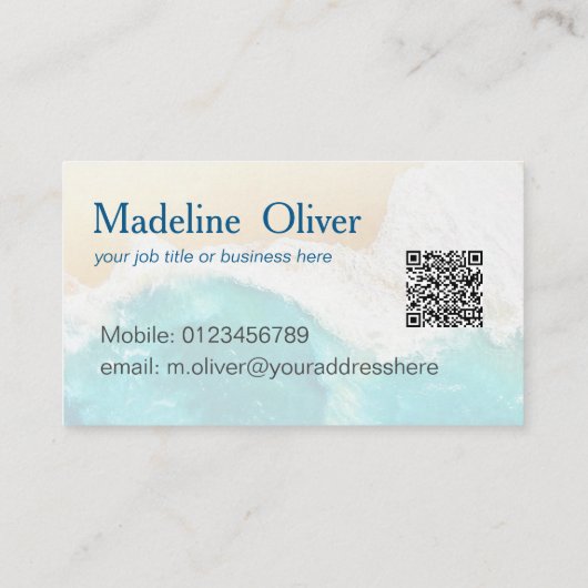 Carte De Visite QR Code Plage océanique côtière Aquarelle moderne (Dos)