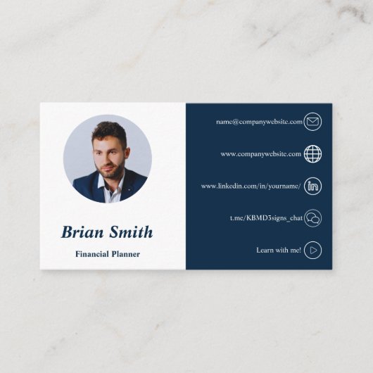 Carte De Visite QR Code Plan financier blanc et bleu (Devant)