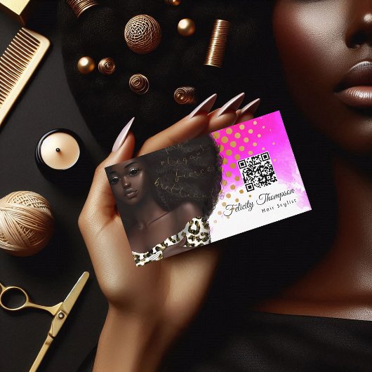 Carte de visite QR Code pour coiffeur afro-américa