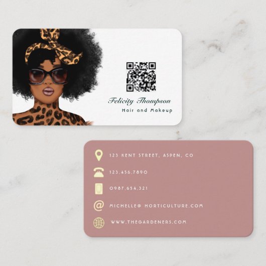Carte de visite QR Code pour coiffeur afro-américa (Devant / Derrière)