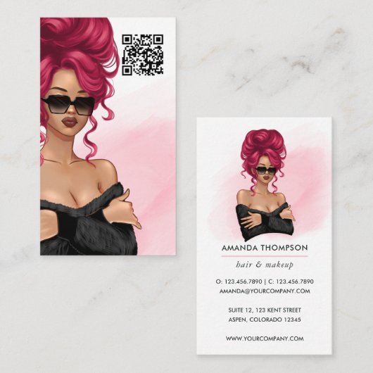 Carte de visite QR Code pour coiffeuse professionn (Devant / Derrière)