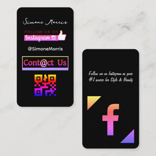 Carte de visite QR Code pour les médias sociaux (Devant / Derrière)