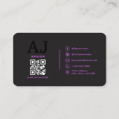 Carte de visite QR Code pour tresseuse Violet Noir (Dos)
