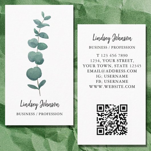 Carte De Visite QR Code Profession moderne Entreprise Eucalyptus