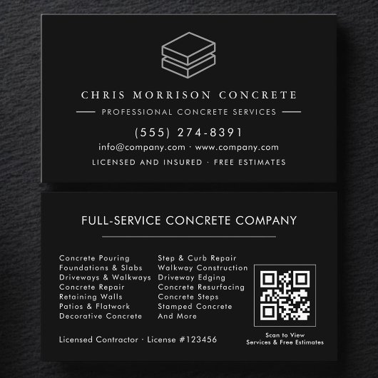Carte De Visite QR Code Professional Concrete Cement Contractor
