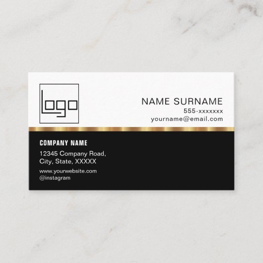 Carte De Visite QR Code Professional Custom Logo Black Gold Modern (Devant)