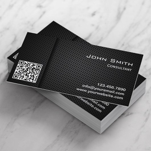 Carte De Visite QR Code Professional Dark Metal Consultant