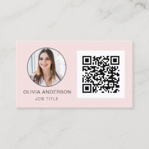 Carte De Visite QR Code Professional Photo Blush Rose Or