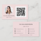 Carte De Visite QR Code Professional Photo Blush Rose Rose Gold Bu (Devant / Derrière)