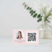 Carte De Visite QR Code Professional Photo Blush Rose Rose Gold Bu (Debout devant)