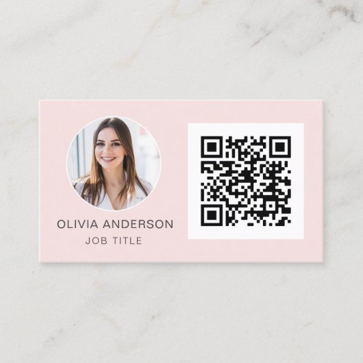 Carte De Visite QR Code Professional Photo Blush Rose Rose Gold Bu (Devant)