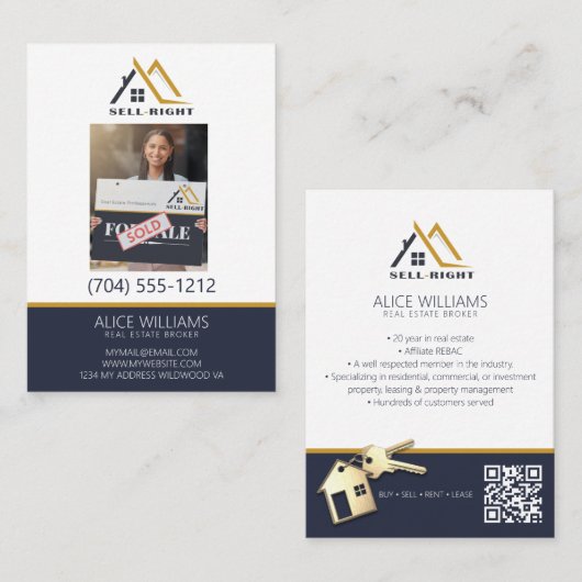 Carte De Visite QR Code Professional Photo Modern Realtor Broker (Devant / Derrière)