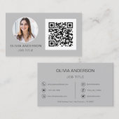 Carte De Visite QR Code Professional Photo Silver Grey Business Ca (Devant / Derrière)