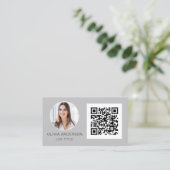 Carte De Visite QR Code Professional Photo Silver Grey Business Ca (Debout devant)
