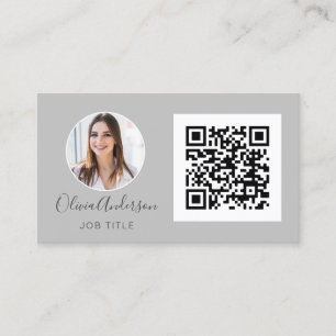 Carte De Visite QR Code Professional Photo Silver Grey Business Ca