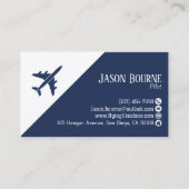 Carte De Visite QR Code Professionnel Aviation Bleu Nuit Blanc (Devant)