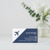 Carte De Visite QR Code Professionnel Aviation Bleu Nuit Blanc (Debout devant)