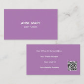 Carte De Visite QR Code Purple Blanc Lavande Moderne Professionnel (Devant / Derrière)