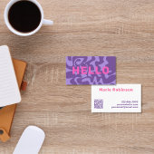 Carte De Visite QR Code Purple Pink Retro Squiggles