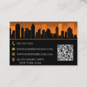 Carte De Visite QR Code Real Estate City Skyline Orange et Noir (Dos)