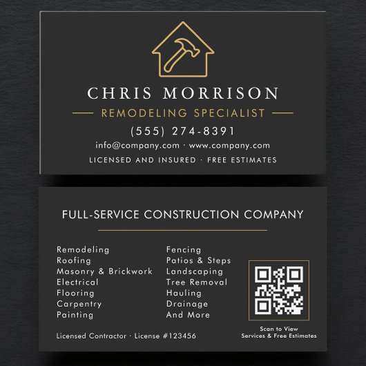 Carte De Visite QR Code Remodeling Specialist Construction