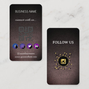 Carte de visite QR Code Réseaux Sociaux en cuir no