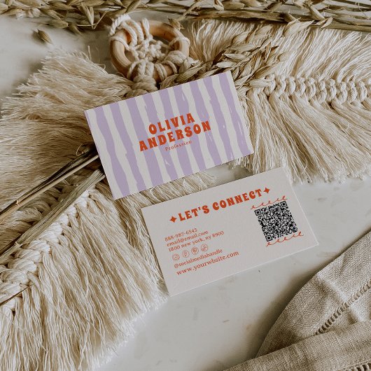 Carte De Visite QR Code Retro Boho Super Funky Unique tendance Fun