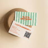 Carte De Visite QR Code Retro Green Boho Super unique tendance amu