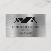Carte De Visite QR Code Roofing Business Black Silver Metallic (Devant)