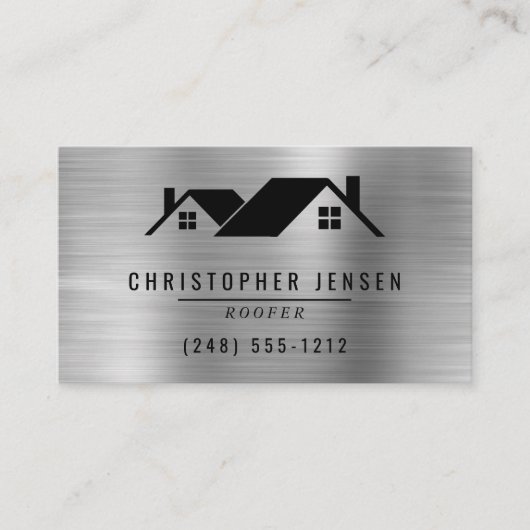 Carte De Visite QR Code Roofing Business Black Silver Metallic (Devant)