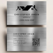 Carte De Visite QR Code Roofing Business Black Silver Metallic