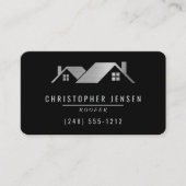 Carte De Visite QR Code Roofing Business Black Silver Rounded (Devant)