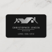 Carte De Visite QR Code Roofing Business Black Silver Rounded (Devant)