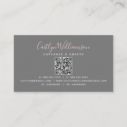 Carte De Visite QR Code Rose Gold Cupcake Parties scintillant Driv (Dos)