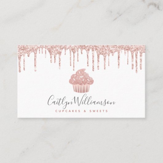 Carte De Visite QR Code Rose Gold Cupcake Parties scintillant Driv (Devant)