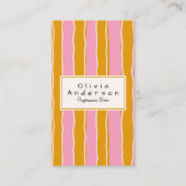 Carte De Visite QR Code rose Jaune les années 70 rayures tendance  (Devant)