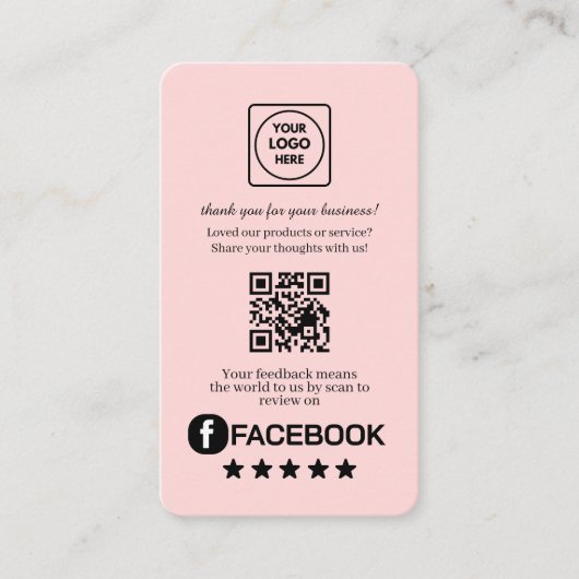 Carte De Visite QR code rose | Lien de retour de commentaires pers (Devant)