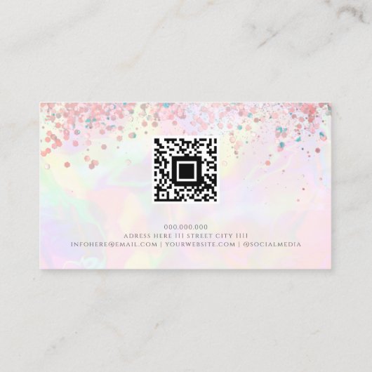Carte De Visite QR Code Rose Parties scintillant or Holographique  (Dos)