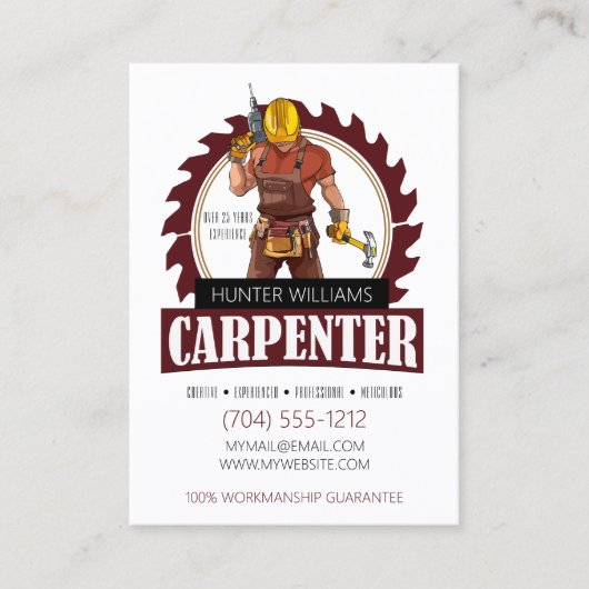 Carte De Visite QR Code Rustique Carpenter Outils Woodworker Verti (Devant)