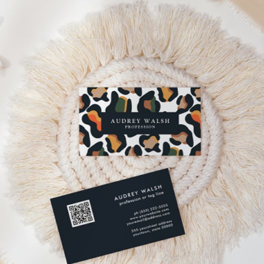 Carte De Visite QR CODE Safari Animal Skin Leopard spot