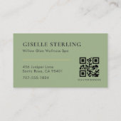 Carte De Visite QR Code Sage Green Massage Therapist (Dos)