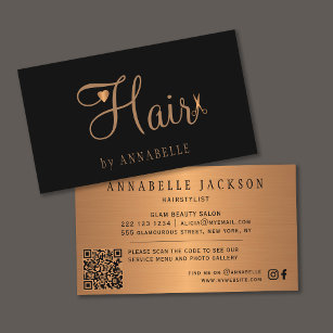 Carte De Visite QR CODE salon de coiffure noir or métallique coiff