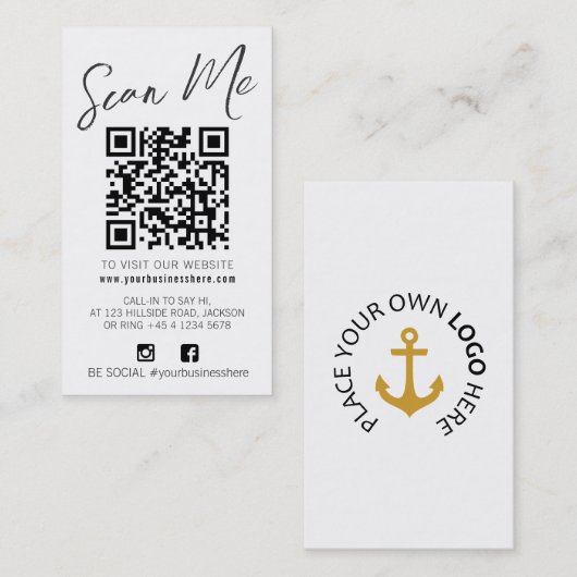 Carte De Visite Qr code scan black white simple social logo (Devant / Derrière)