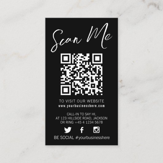 Carte De Visite Qr code scan noir monotone simple logo social (Devant)