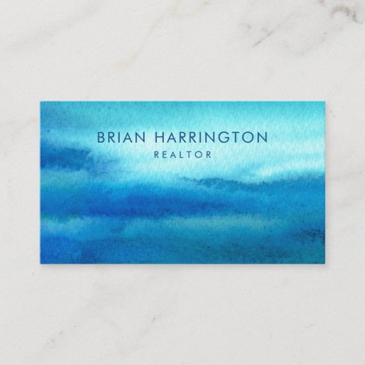 Carte De Visite QR Code Scannable Bleu Aquarelle Côtière tendance (Devant)