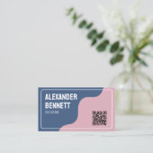 Carte de visite QR code scannable bleu et rose Sim (Debout devant)