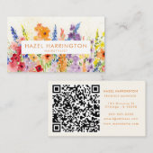 Carte De Visite QR Code scannable couleur aquarelle florale joyeus (Devant / Derrière)